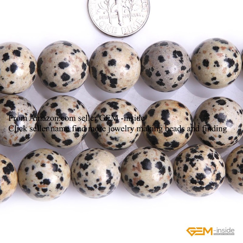 GEM-Inside Dalmation Dalmatian Jasper Gemstone Loose Beads 14MM Round Crystal