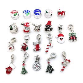 abalorio de Navidad mixtas 40 piezas de abalorios de aleación esmaltada de rinesotone con agujeros grandes, varios colores y estilos al azar (dijes de Navidad)