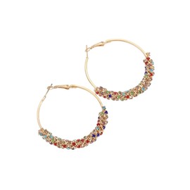 DIAMANTIO 18K Gold Plated Colorful Rhinestone Hoop Earrings – Large Statement Round Hoops for Women
