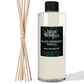 Urban Naturals Black Raspberry Vanilla Essential Oil Reed Diffuser Refill | Large 8 Ounce Size | Includes a Free Set of Reed Sticks! Made in The USA | BlackBerry, Amber, Vanilla & Sandalwood