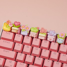7 PCS Potted Flowers Keycaps for Cherry MX Keyboards - Cute OEM Profile ESC Key Replacement, Mechanical Keyboard Decoration for Women Girls