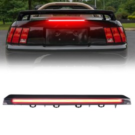 HTZCMOTO LED 3rd Third Brake Light Compatible with 1999-2004 Mustang, Red Whole Strip Lighting Up, Plug & Play, Center High Mount Stop Lamp Rear Brake Light Assembly, Clear Len