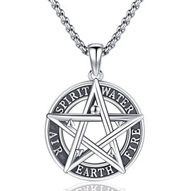 Aniu Pentacle Necklace for Men Women 925 Sterling Silver Pentagram Pendant Pagan Wiccan Amulet Energy Gifts Jewelry