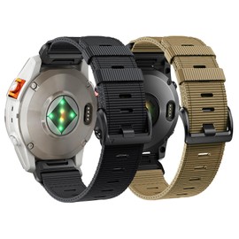 Compatible with Garmin Fenix 6 Watch Band for Fenix 8 47mm/Fenix 7/Fenix 6 Pro/5, 22mm Quickfit Nylon Sport Watch Strap for Forerunner 945/965/935/Epix gen 2/Instinct/Fenix 5 plus, Black+Khaki