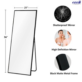 Oruii Floor Mirror Full Length, Full Length Mirror with Stand 56x21 inch, Full Body Mirror Black Metal Frame, Large Mirrors for Bedroom, Living Room, Dorm, Dressing Room, Entryway.
