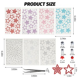 7 Pack Self-Adhesive Star Face Rhinestone Gem Stickers and 1 Black Tweezers - Suitable for Face, Eyes, Makeup, Body, Hair, Stick Gems, Y2K Star Stickers for Kids, Women