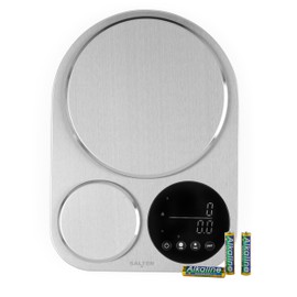 Salter Dual Platform Scale – Electronic Baking Scale, Stainless Steel, Large 5kg Platform, Small 500g Precision Platform, Tare Function, Liquid Measurement, Imperial/Metric, Digital LED Display