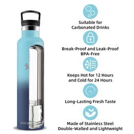 Stainless Steel Drinking Bottle, 1 Litre, Drinking Bottle with Straw, BPA-Free, Leak-Proof, Double-Walled Vacuum Insulated, Adult Drinking Bottle, for Hiking, Camping, Travel, Fitness