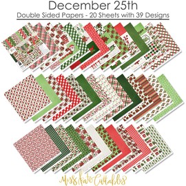Miss Kate Cuttables Paper & Sticker Kit - December 25th - Christmas - 20 Double-Sided 12x12 Papers with 39 Designs & 1 8X12 Sticker Sheet - Scrapbooking Card Making Crafting