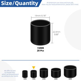 Glarks 20pcs 19mm/0.78in Round Chair Leg Caps, Black PVC Furniture Pad Table Feet Covers, Round Chair Leg Covers to Protect Wood Tile Floors Felt Pads Furniture Leg Caps Reduce Noise