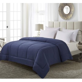 Blue Ridge Home Fashions Comforter Breathable Microfiber Duvet Insert, Summer Cooling Winter Warm Reversible Down Alternative Quilt Comforter for All Season, King, Navy/Light Blue