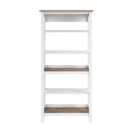 Bush Furniture Mayfield Tall 5 Shelf Bookcase in Pure White and Shiplap Gray | Storage for Living Room and Home Office