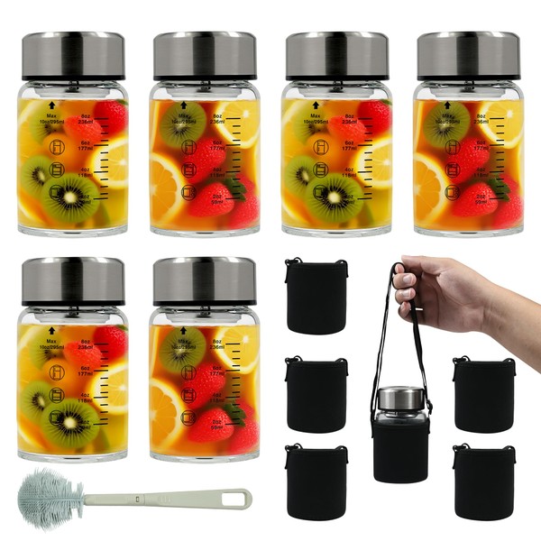 Rackickyer Borosilicate Glass Juice Water Bottles 6 Pack 10 OZ,Wide
