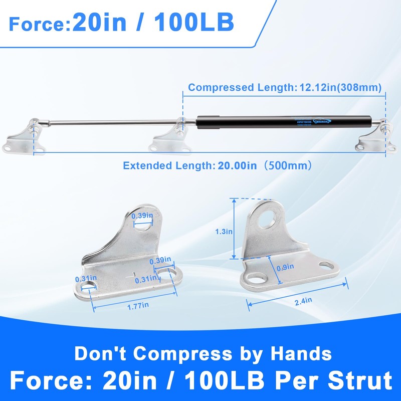 Koaudb 20in 100LB Gas Struts for Heavy Lid with L