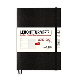 LEUCHTTURM1917 367866 Weekly Planner & Notebook Softcover Medium (A5) 2024, 18 months, Black, English