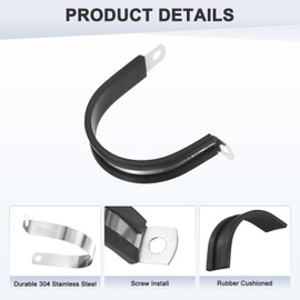 M METERXITY 12-Pack Cable Clamps, 1-23/32 Inch/ 44 mm 304 Stainless Steel Rubber Cushioned Insulated Cable Clamp R Shape Metal Holder for Tube/Wire/Pipe/Loop Installation