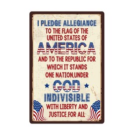 FLYAB Patriotic Wall Decor Sign - I Pledge Allegiance to The Flag of The United States of America sign Home Decor Vintage Office Decor for Vintage Bar Cafe American Military Veteran Art Sign Gift
