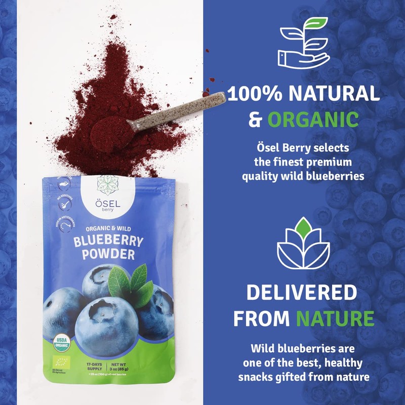 ÖSEL BERRY Organic Wild Blueberry Powder 3oz USDA Certified -