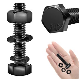 Mywish (10 Sets) 5/16-18 x 1-1/2" Hex Head Bolts and Nuts with Flat & Lock Washers, 304 Stainless Steel 18-8, Fully Threaded, Black Oxide Bolt Kit, 5/16 Bolt