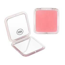 SANTOO Compact 10X Magnifying Makeup Mirror for Travel, Small Pocket Mirror-Handheld, Foldable & Portable 2-Sided with 10X Magnifying and 1X Mirror for Purses - Square 3.3 x 3.3 inch (Pink)