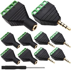 Xiatiaosann 3.5 mm Screw Terminal Gold-Plated, 1/8 Inch TRRS Male to 4 Pin Screw Terminal with 1/8 Inch TRRS Female to 4 Pin Screw Terminal, Balun Solderless Converter with Screwdriver