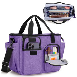 LUXJA Large Bible Bag with Water Bottle Pocket and Shoulder Strap, Bible Tote Bag for Women with Multiple Pockets (Bag Only), Purple