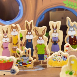 yoamo Easter calendar with play case with 16 wooden figures and Easter bunny story for reading reading