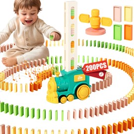 TENXUI 200PCS Tren Domino. con Luces y Sonidos, Juguetes Educativos para Desarrollar la Creatividad. Tren Domino para Niños, Regalos de Fiesta de Cumpleaños para Niños Y NiñAs de 3 a 8 Años. (Verde)