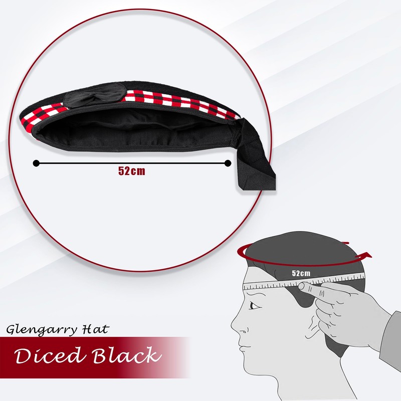 Glengarry Cap-Traditional Scottish Hat,100% Wool, Acrylic Wool Tartan,Kilts/Bagpipes Accessories,Polyester Cotton