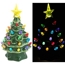 infactory Small Christmas Tree: Decorative Ceramic Christmas Tree with LED Lighting, Timer, 19 cm (Mini Christmas Tree Table Decoration, Small Decorative Christmas Tree, Christmas Tree Lighting