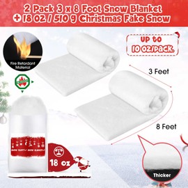 BESTEEL 18OZ Christmas Fake Snow Decor Artificial Snow + 2 Pack Christmas Snow Roll 3 Foot X 8 Foot Artificial Snow Blankets for Christmas Decorations Mantle Christmas Village Display Like Fluffy Snow