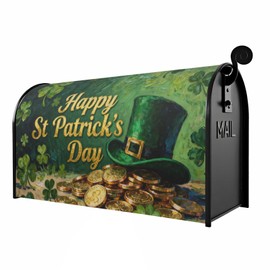 Happy St. Patrick's Day Mailbox Covers Magnetic Standard Size Green Shamrock Hat Gold Coin Print Saint Patricks Holiday Outdoor Decorative Letter Box Cases for Home Garden Outside Decor, 21x18 Inch