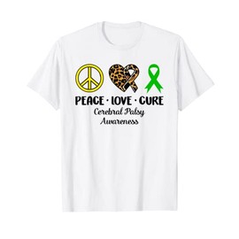Cerebral Palsy Awareness Peace Love Leopard Heart Ribbon T-Shirt