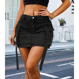 ETOSELL Women’s Low Waist Denim Skirt Button Mini Cargo Jean Y2K Skirts with Pockets