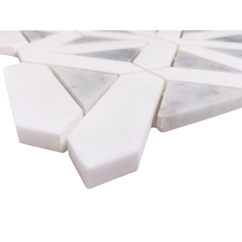 Tenedos Bianco Dolomite with Grey Carrara Geometric Polished Marble Mosaic