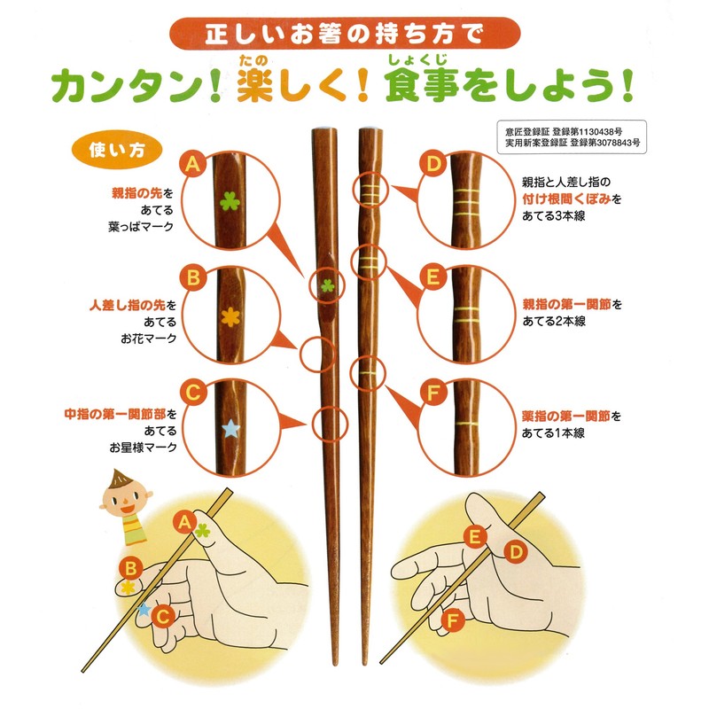 Ishida Children's Orthodontic Chopsticks, Three-Point Support Chopsticks, Right Hand, 6.5