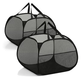 YTEACIUL Collapsible Laundry Baskets Black 2Pcs,Mesh Pop Up Hamper with Side Pocket,Pop Up Laundry Basket with Space-Saving Design for Laundry Room/Dorm/Bathroom/Travel Storage（90L）