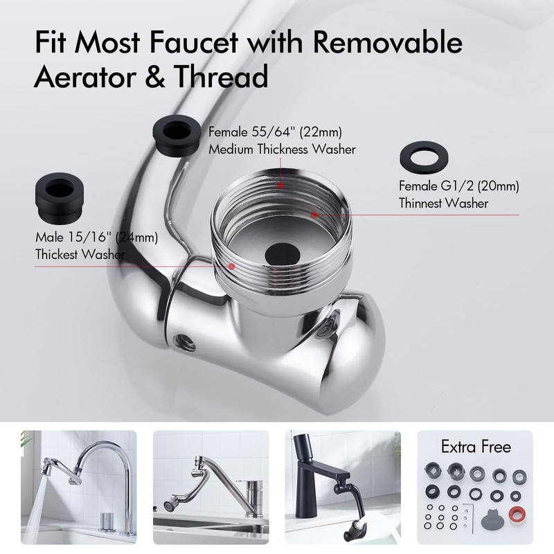 BAGNOLUX Brass 1080° Swivel Faucet Extender for Bathroom Sink, 2