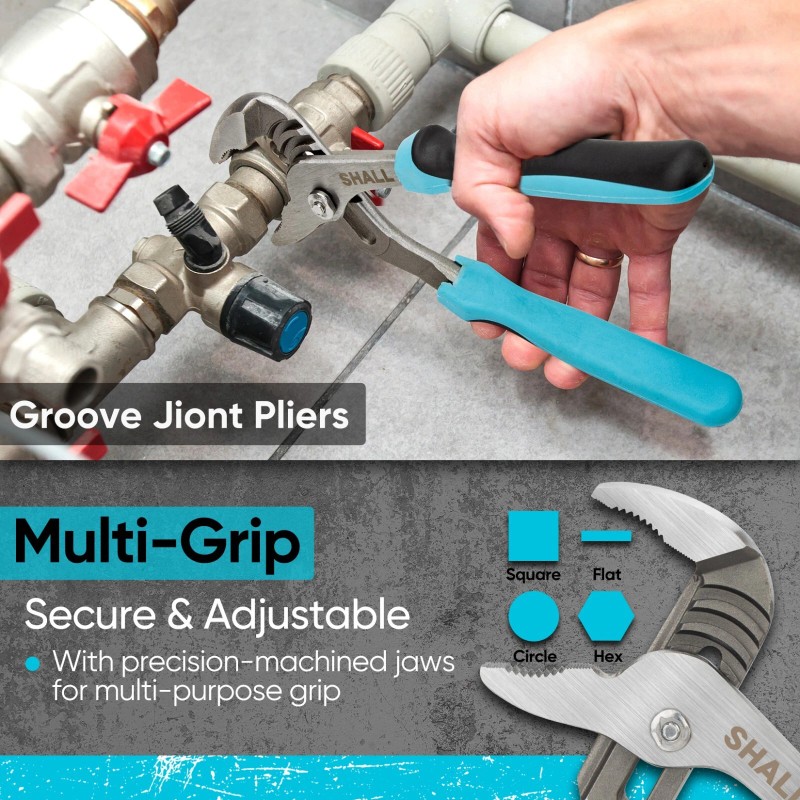 SHALL 8-Piece Adjustable Wrench & Water Pump Pliers Set, 12/10/8/6