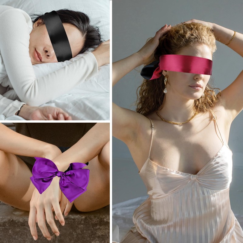3 Pcs Silk Satin Blindfold Eye mask for Sleeping, 59in