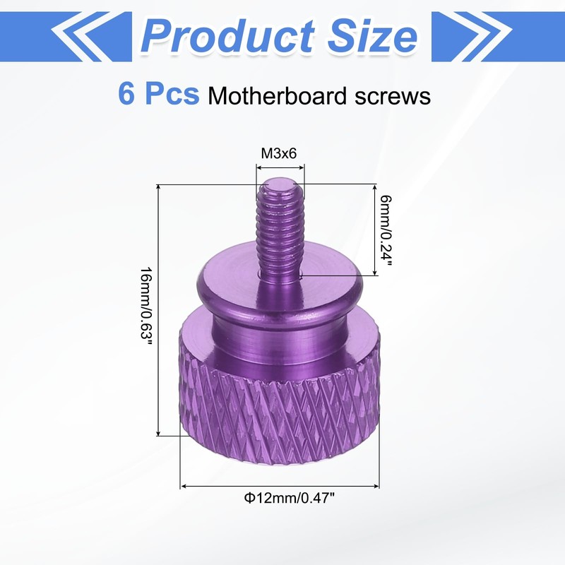 sourcing map 6Pcs M3x6 Aluminum Thumb Screws, 12x16mm(ODxH) Computer Case