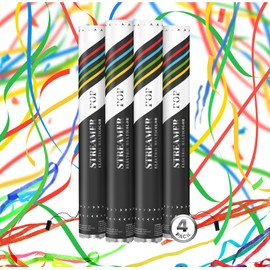 Electric Streamer Cannon Cartridges, 4 PIECES — 16" Multicolor Streamer Poppers for Weddings, Parties, Events | Requires 2-Shot/4-Shot Confetti Machine to Activate