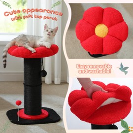 PEQULTI PEQULTI Flower Cat Scratching Post, Gothic Cat Tree, Tall Scratcher for Indoor Cats with Super Thick Scratching Post [Dia=5.5'], Removable Flower Cat Bed, Cat Scratch Post with Spring Ball, Black