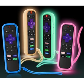 [4 Pack] SOTATOO Case for Roku Remote, Battery Cover for TCL Roku Smart TV Steaming Stick Remote, Silicone Protective Controller Universal Sleeve Skin Glow in The Dark Pink Orange Green Blue