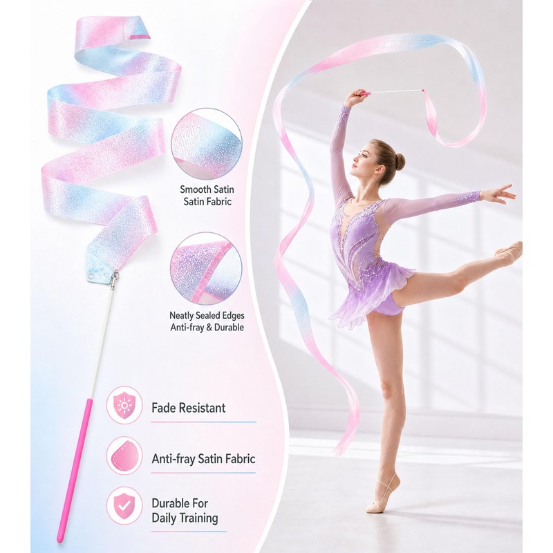 Lafamiya 10 Pcs 2M Flashing Rhythmic Gymnastics Ribbons With Hand