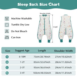 Baby Sleeping Bag with Feet, 2.5 Tog Cotton Baby Sleeping Bags, Sleeveless, Baby Sleeping Bag with Legs for Infants Children (Green, S/(6-18 M))