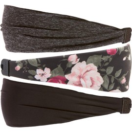 Hipsy Adjustable Cute Fashion Sports Headbands Xflex Wide Hairband for Women Girls & Teens (3pk Charcoal/Floral/Black Xflex)