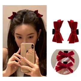 Mini Velvet Bow Claw Clips for Women Girls Hair Bows Claw Clip Small Red Bowknot Hair Claws Clips Bow Hair Accessories for Women Bow Hair Barrettes No Slip Bow Jaw Clips 2Pcs