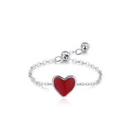 Kokoma Enamel Heart Starling Silver 925 Stacking Ring for Women Dangling Ball Link Chain Engagement Promise Rings Wedding Band Statement Fashion Jewelry