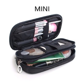 Xicennego travel makeup train makeup bag mini portable cosmetics makeup brush storage bag nylon material waterproof and dustproof (black mini)